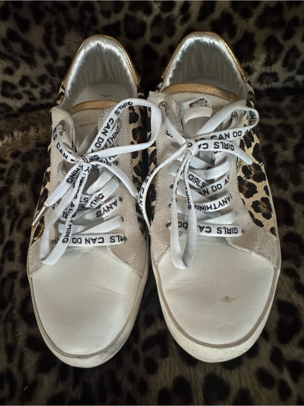 Zadig & Voltaire Leopard Accent White Women's Sneakers